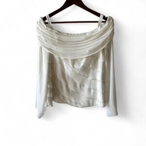 Vintage JR Nites by Carol Lin White Beaded Off Shoulder Chiffon Top 14